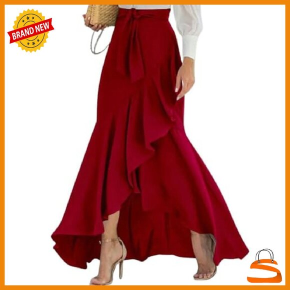 Women's Plaid Mermaid Maxi Skirt A-Line Ruffle Hem Long Skirt - Picture 2 of 4